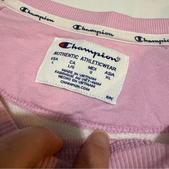 Champion Pink White Gingham Check Plaid Cropped‎ Sweatshirt Women’s Size Large - Picture 2 of 3